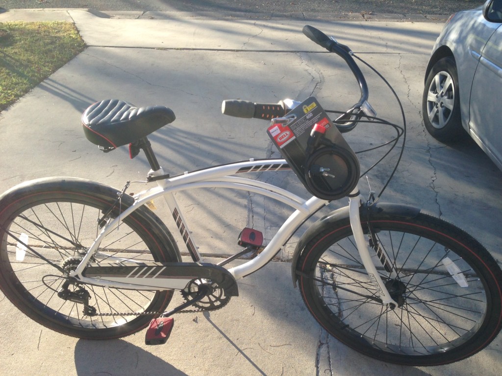 The brand new bike and lock, ready for Melvin’s surprise.